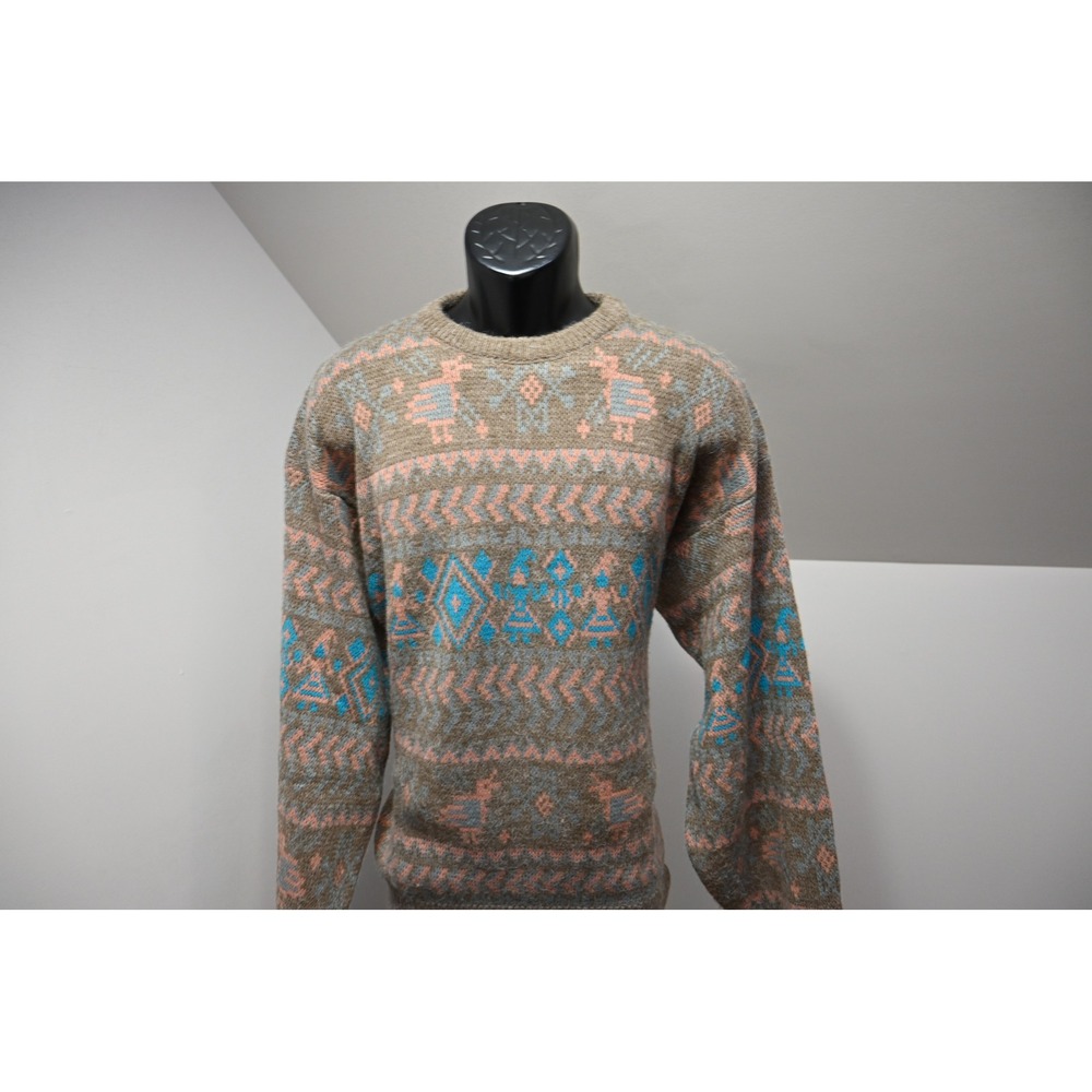 McGregor Sweater Mens XL Brown Blue Geometric Bird Knit Vintage